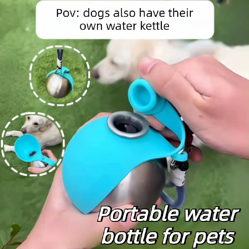 Dog Water Bottle with Removable Silicone Bowl,285Ml Stainless Steel Construction, Leak-Proof for Outdoor Activities like Walking