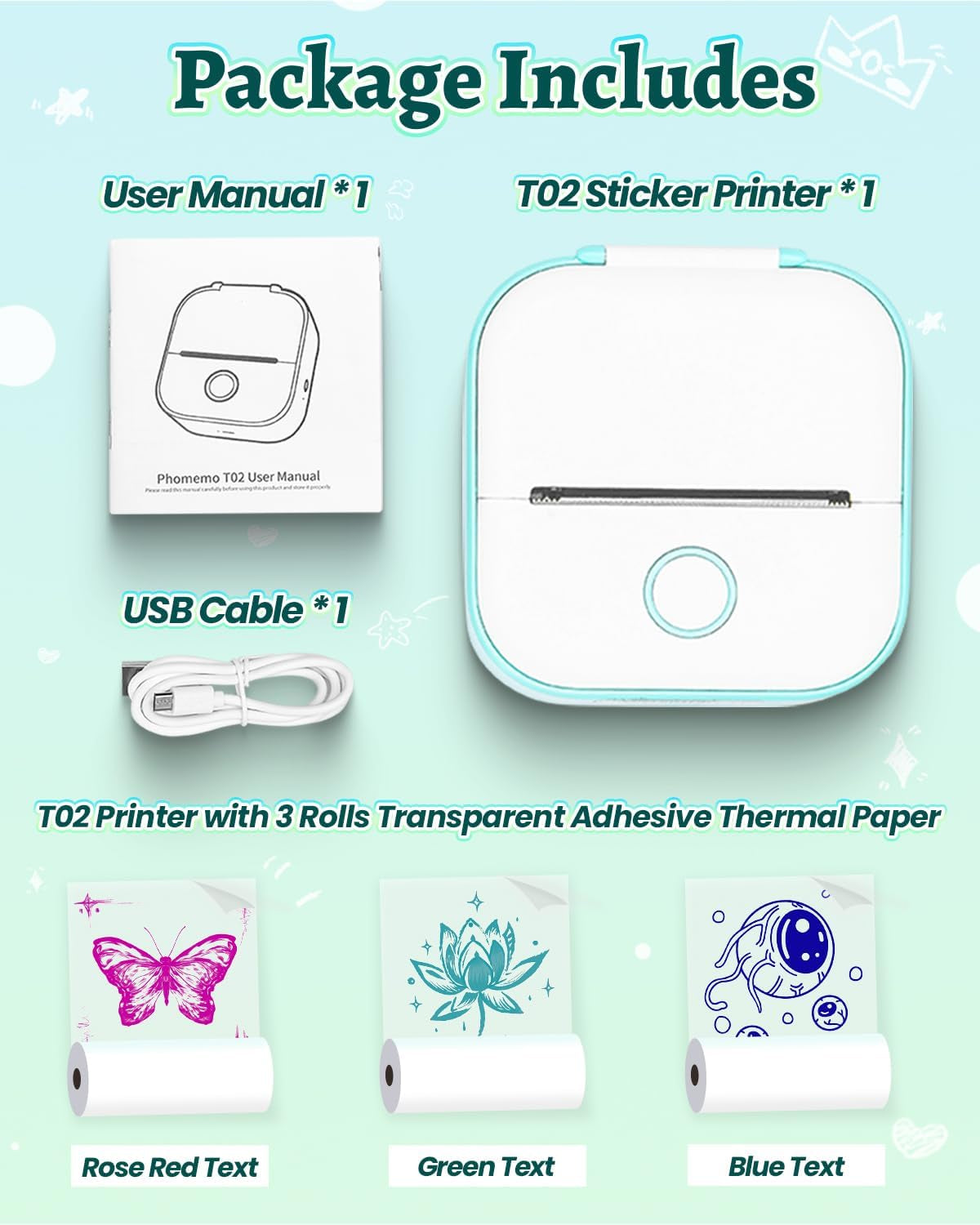 Phomemo T02 Mini Sticker Printer, Thermal Print Pods, Green