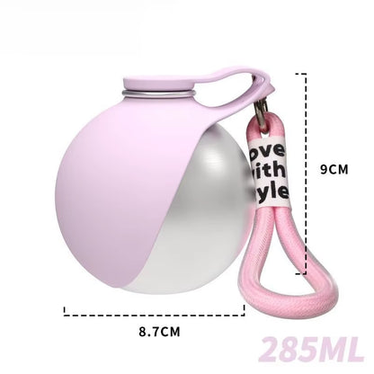 Dog Water Bottle with Removable Silicone Bowl,285Ml Stainless Steel Construction, Leak-Proof for Outdoor Activities like Walking